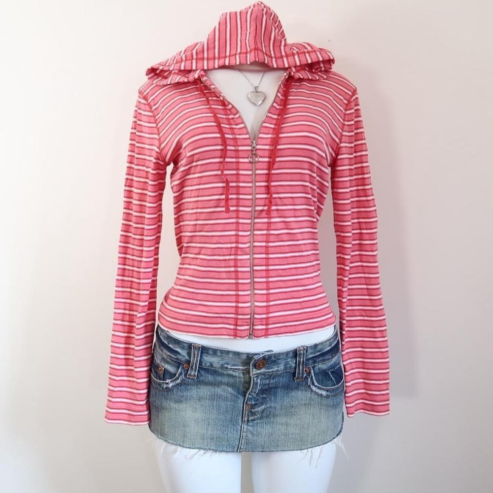Y2k skater striped zip hoodie
